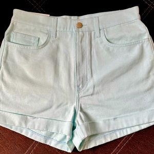 Super cute high waisted denim cuff short! Color is Pale Pine (light blue)